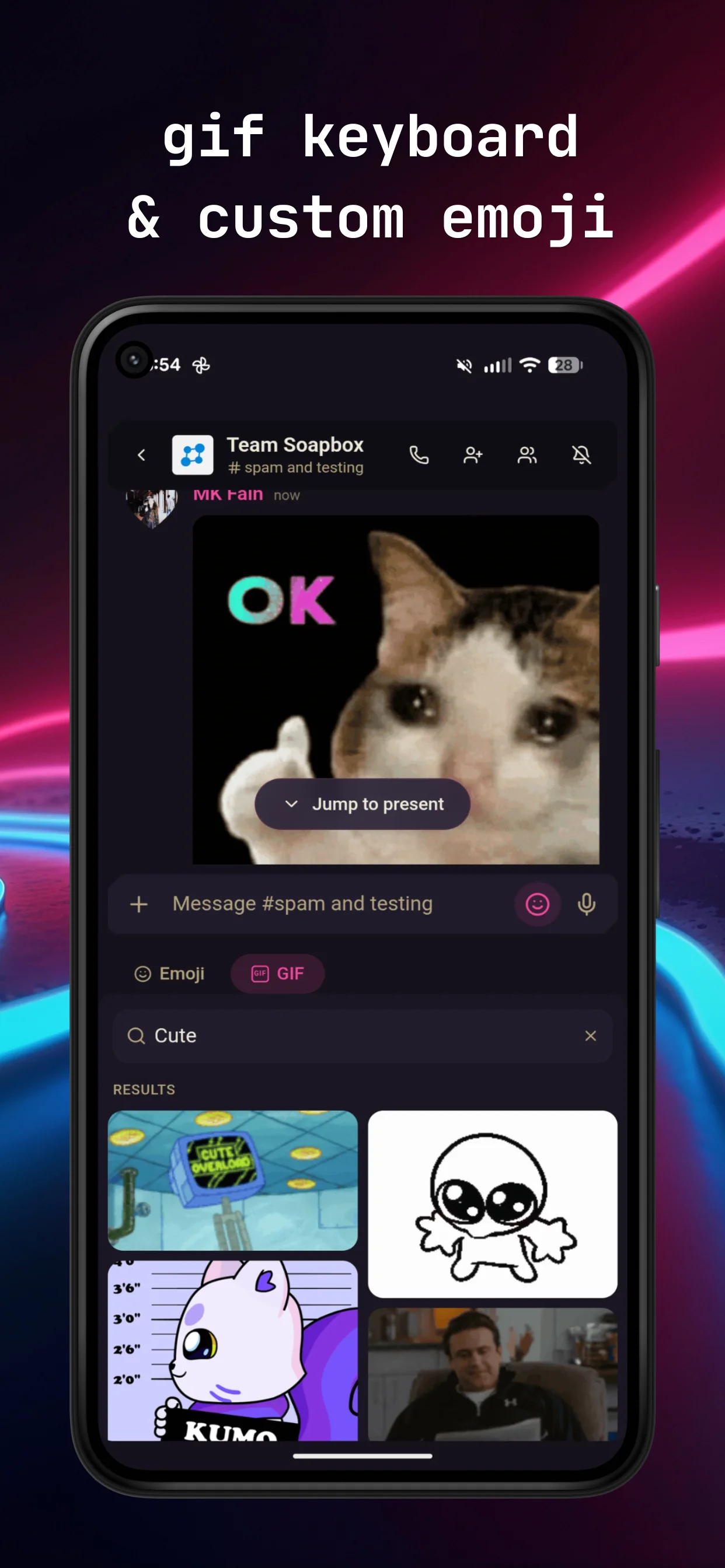GIF keyboard and custom emoji in the Armada mobile app