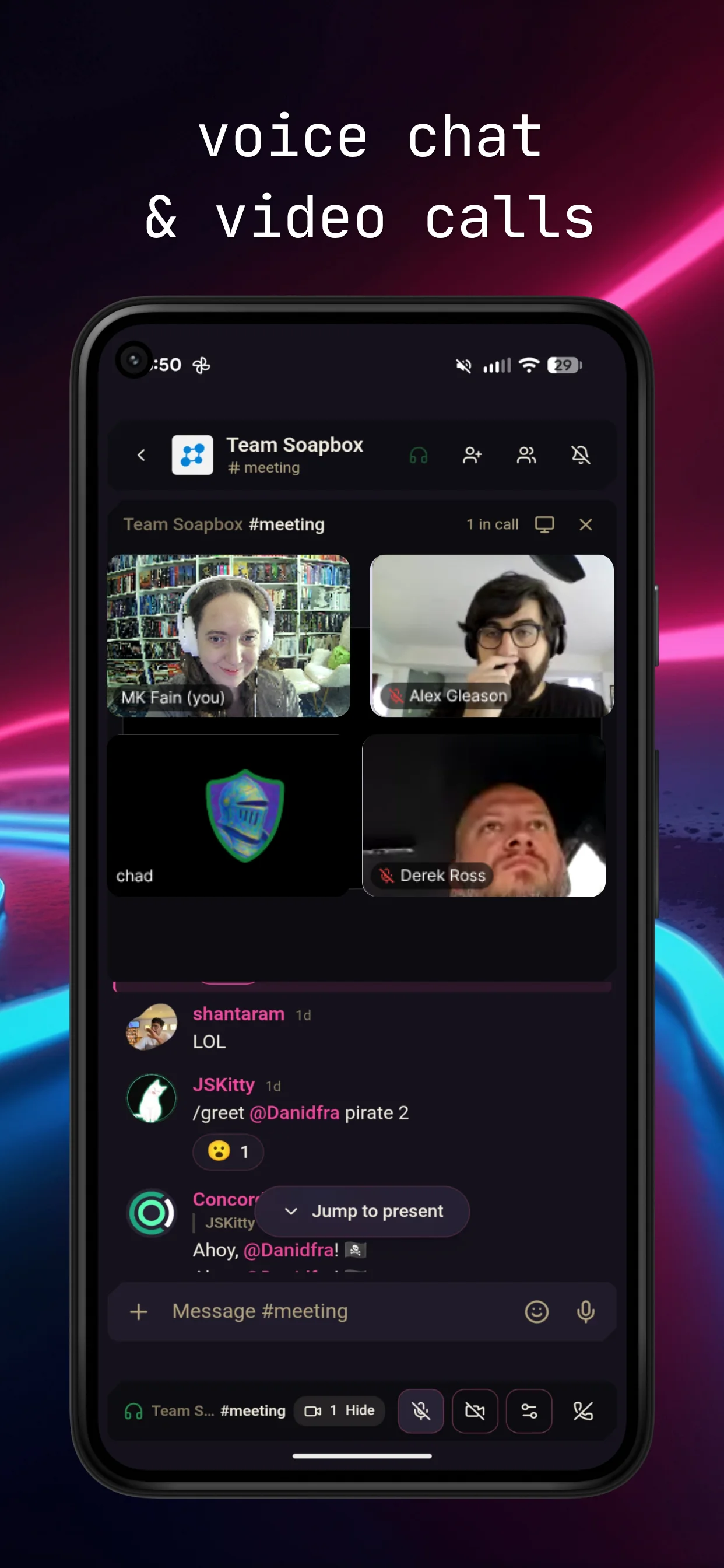 Voice chat and video calls in the Armada Android app, an encrypted Discord alternative