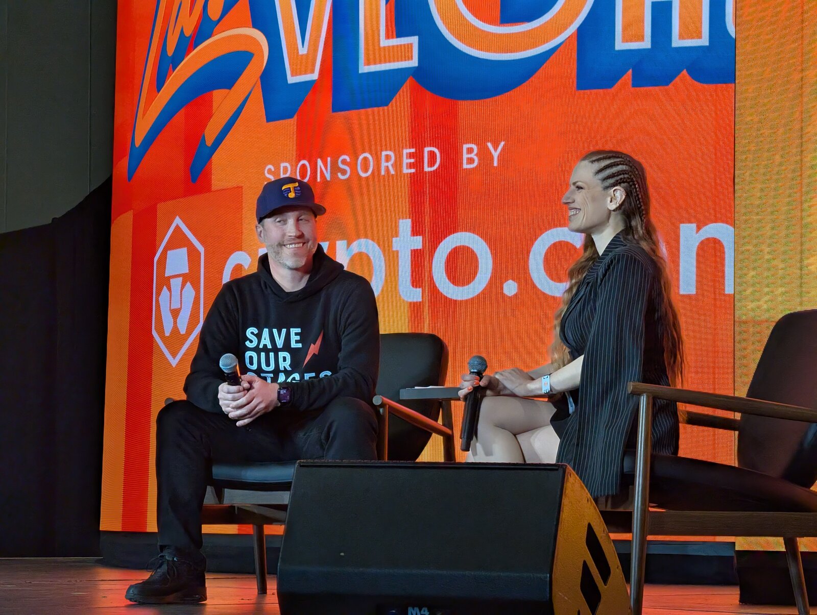 OpenMike and Noa Gruman on the Genesis Stage discussing Value for Value and music on Nostr
