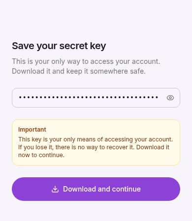 Ditto save secret key screen for backing up your nsec