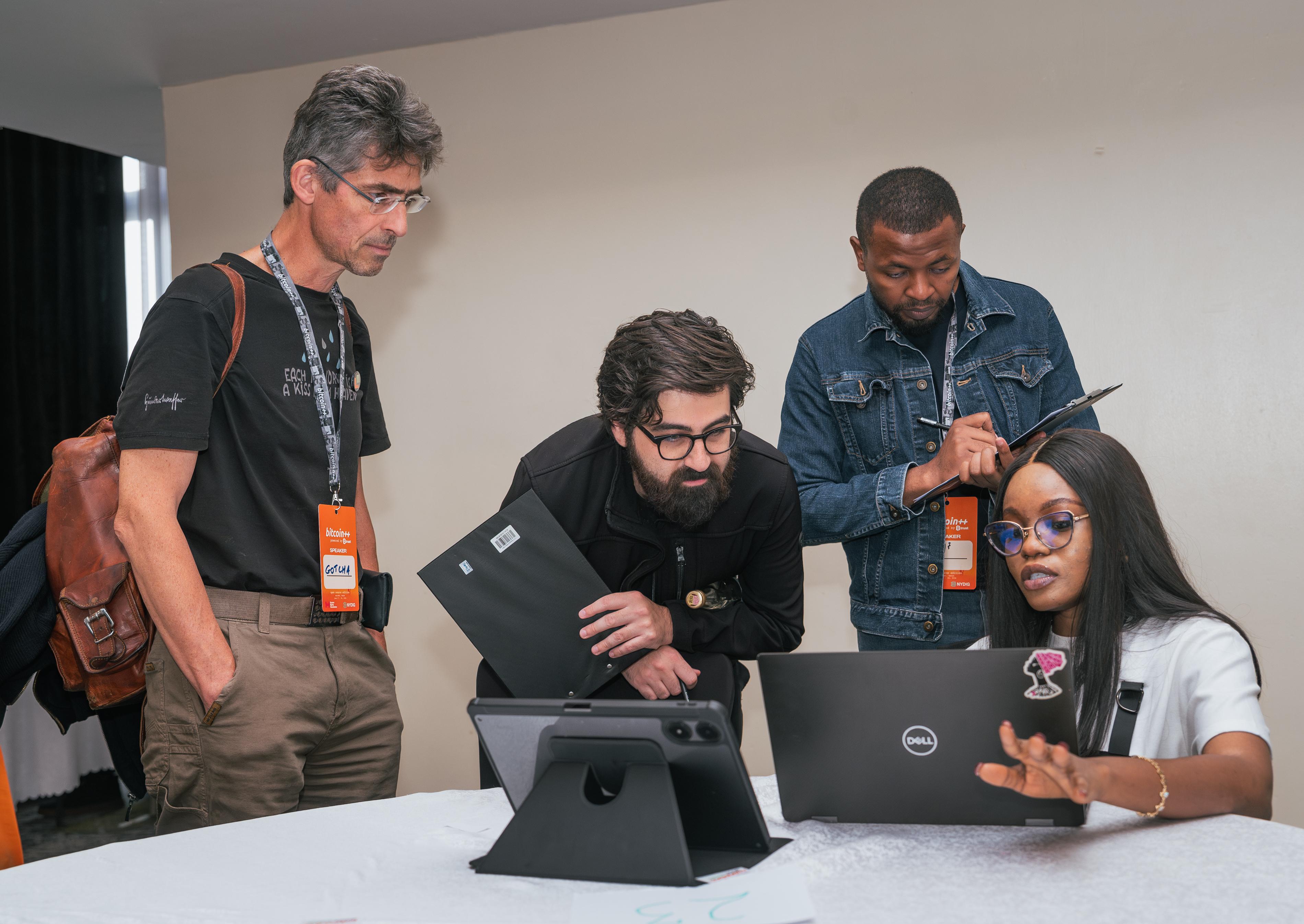 Alex Gleason judging the hackathon at BTC++ Nairobi, June 2026