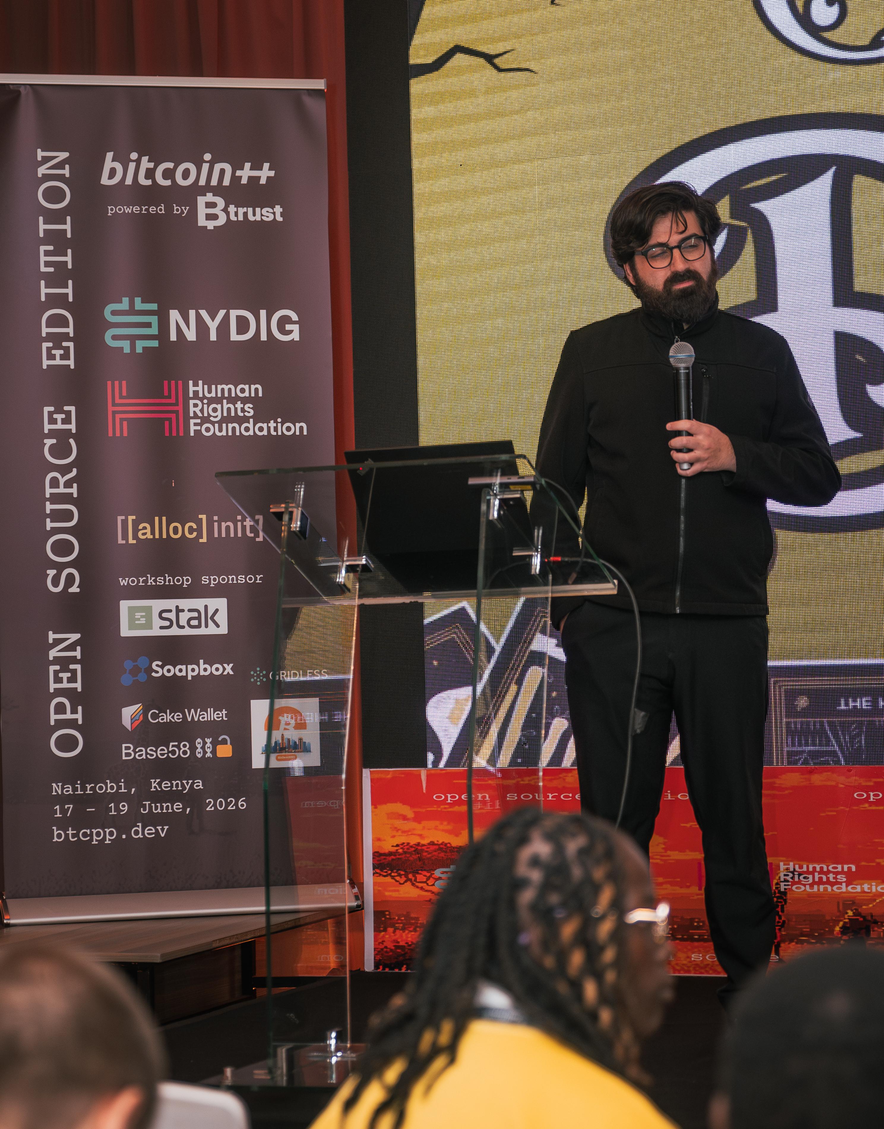 Alex Gleason presents at BTC++ Nairobi, June 2026
