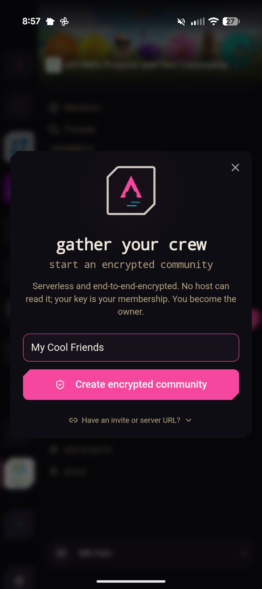 Armada — encrypted community chat