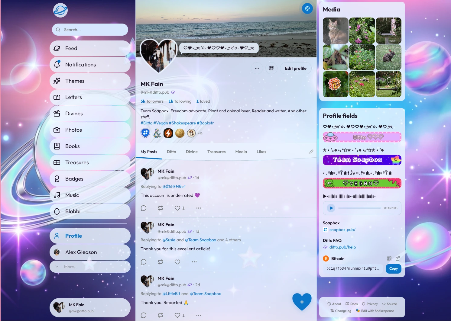 Ditto — social media with a custom galaxy theme