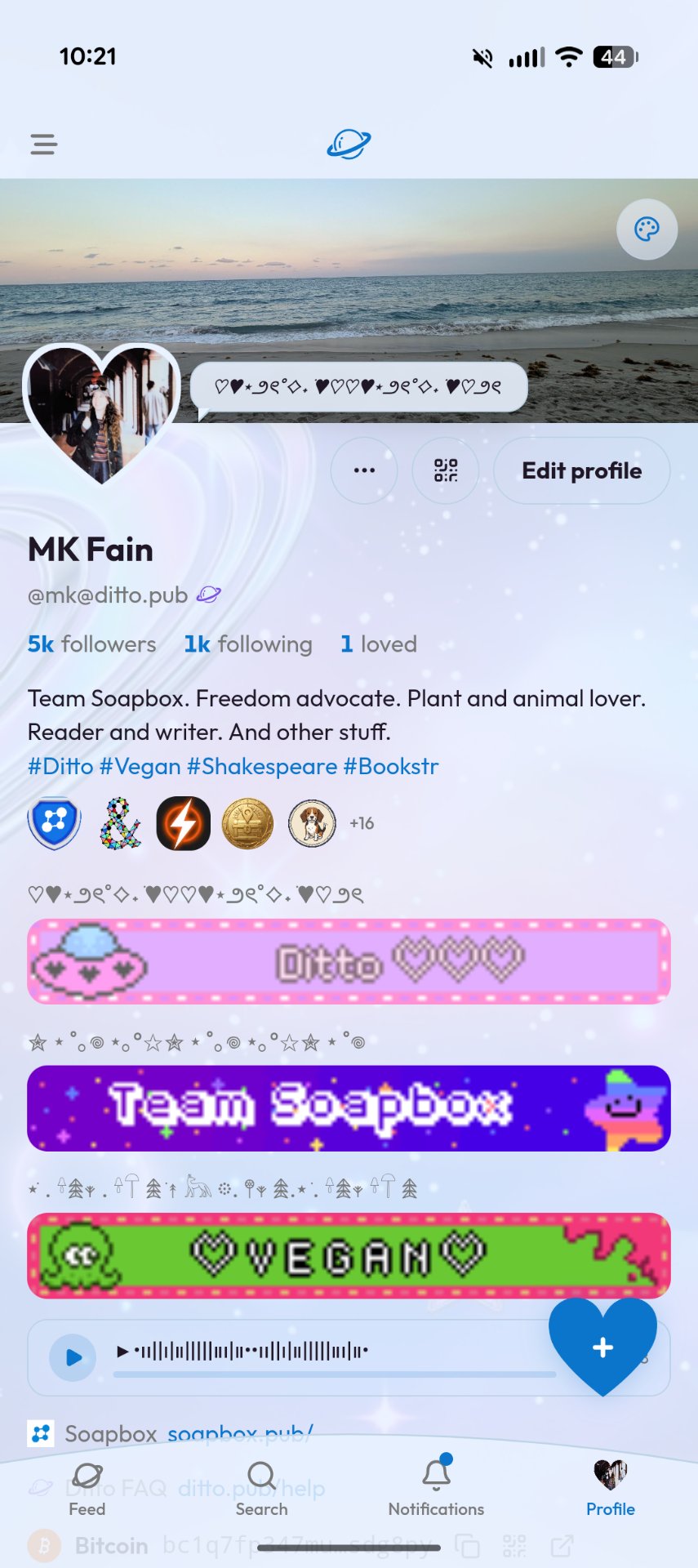 Ditto — social media with a custom galaxy theme